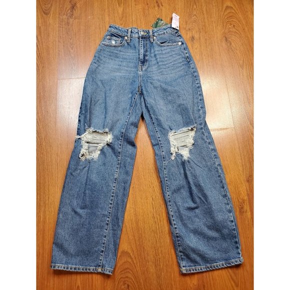 Women's Super-High Rise Distressed Baggy Jeans - Wild Fable Medium Blue 4 X 31 - Picture 1 of 11
